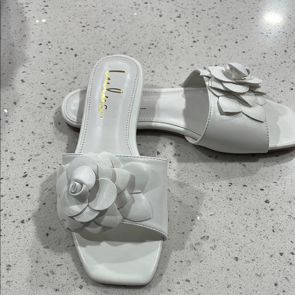 Lulus White Floral Slide Sandals